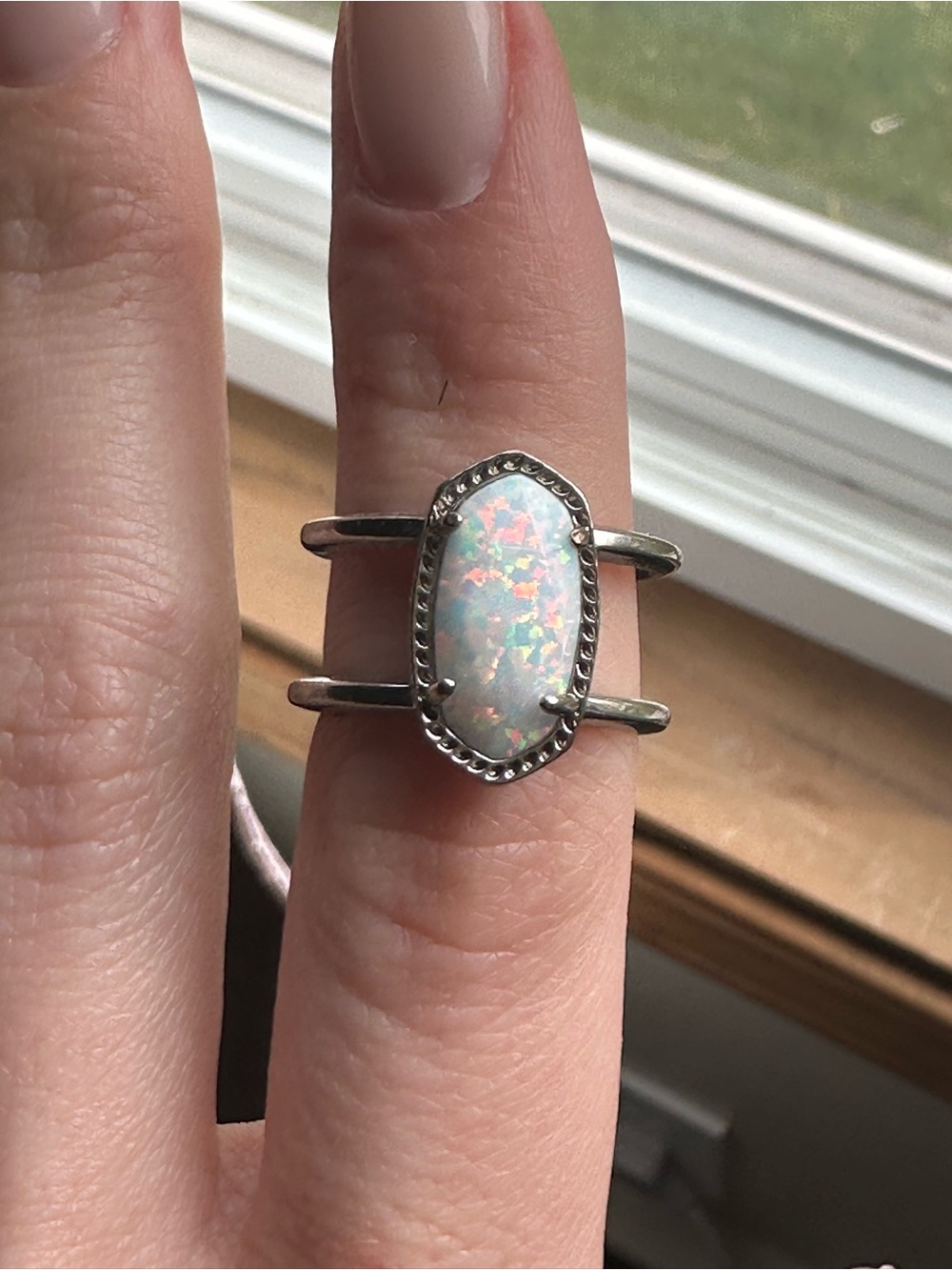Kendra Scott Opal Double-Band Sterling Ring - Iridescent White -Size 7